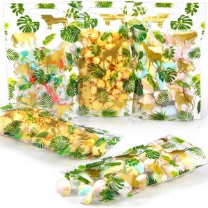 lot 4107 image: Pasimy 60 Pcs Safari Gift Bags Plastic Jungle Animal Print Favor Bags Safari Animal Palm Leaves Candy Treat Goodie Gold Handbags for Two Wild Jungle Birthday Party Baby Shower Supplies