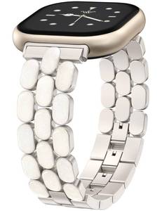 lot 4110 image: Wearlizer Resin Metal Band Compatible with Fitbit Versa 4 Bands for WomenSense 2SenseVersa 3, Jewelry-Style Dressy Bracelet with No-Tool Adjustment, Elegant Lightweight Strap for Work and Daily