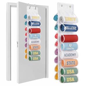 lot 4126 image: Ribbonlic Over The Door Hoodie Organizer, Double Sided Holds 16 Hoodies, White Hanging Storage with 2 Hooks and Rope for Door Closet Cabinet Use, Ideal for Dorm Rooms Bedroom, Small Spaces
