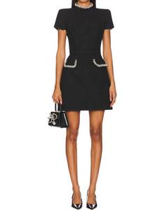 lot 4135 image: LuFeng Womens Sexy Short Sleeve High Neck Pearls Mini Dress Party Clubwear Club Bodycon Short Dresses Black XL