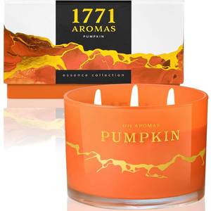 lot 4140 image: 1771 Aromas Pumpkin Spice Scented Candles - 100percent Natural Soy Wax - Large 3 Wick Jar Candle - Up to 50 Hours Burning Time - Candles for Home - Gift-Ready Candle for Men and Women - Aromatherapy