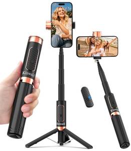 lot 4142 image: Kinwald Selfie Stick Tripod for iPhone and Android � Portable Phone Tripod Stand with Bluetooth Remote, One-Click Open, Compact and Lightweight for Vlogging, Travel and Everyday Use (Black)