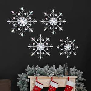 lot 4145 image: Hicarer 4 Pcs 12 10in 8in Snowflake Metal Wall Art Rhinestones 3D Decor Christmas Silver Hanging Metal Artwork Wall Decor Glitter Crafts Snowflake Decorations for Home Living Room Office(Snowflake)in