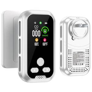 lot 4158 image: HAKINAKU 4in1 Plug in Smoke and Carbon Monoxide Detector Combination Builti-in 2000mAh Backup Battery HD Screen Smoke CO Temp Humidity Sensor for Home Hotel Travel (1 Pack, White)