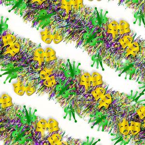 lot 4170 image: 50FT Mardi Gras Garland, Purple Green Gold Tinsel Metallic Mardi Gras Garland Shiny Tinsel for Home Room Mantel Stairs Indoor Outdoor Carnival Party Mardi Gras Decorations