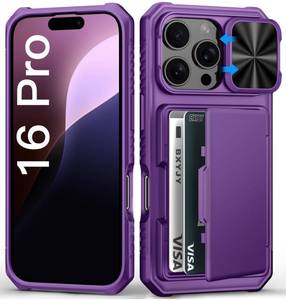 lot 4501 image: BXYJY for iPhone 16 Pro Case with Camera Cover, Built-in Credit Card Holder (4-5 Cards), Military Grade Protection, Heavy Duty Women Men Protective Wallet Phone Case for iPhone 16 Pro, Dark Purple