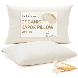 lot 5012 image: Leinuosen 1 Pack Organic Kapok Pillow 14 x 20in Natural Kapok Fiber Filled Sleeping Pillows with Breathable Cotton, Adjustable Height Soft and Supportive for Sleeping(Natural)in