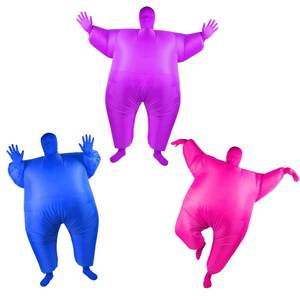 lot 5013 image: Haysandy 3 Pcs Halloween Inflatable Costume Adult Blow up Costumes Inflatable Full Body Bubble Fat Suit for Men Women(Blue, Purple, Rose Red)