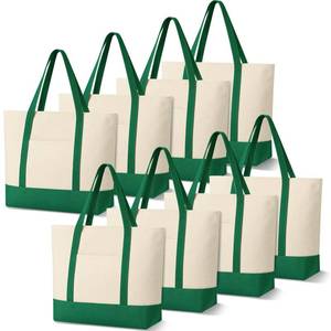 lot 5022 image: Sunnymove 8 Pcs Large Canvas Tote Bags Bulk with Top Zipper Closure, Reusable Grocery Shopping Bags, Bachelorette Party DIY Gifts (Green)