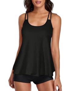 lot 6004 image: Stylish Swim Suits for Women Slimming Tankini Set Adjustable Straps 2 Piece Swimwear Tropical Hawaii Beach Pool Party Photoshoot Flattering Hides Belly Perfect for Vacation Black L