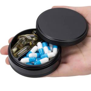lot 6005 image: Pill Box 2 Compartment Pill Case - Portable Metal Travel Pill Container for Pocket or Purse, Waterproof Pill Organizer Holder for Medicine Vitamin Fish Oil and Supplements