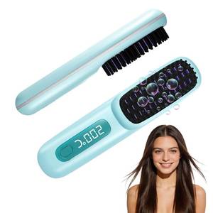 lot 6013 image: Go Brush Pro 2026, Portable Straightener Brushs for Travel, with LCD Temperature Display, Fast Heating Cordless Mini Hair Brushs (Blue)