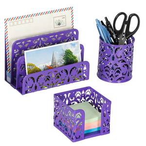 lot 6015 image: EasyPAG Desk Organizers and Accessories 3 Pieces Office Organizer Set - Pen Holder for Desk, Mail Sorter Countertop and Sticky Note Holder, Purple