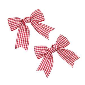 lot 6019 image: JOYFUNFABU 2PCS Gingham Hair Bows for Girls, 3 Inch Red and White Plaid Checkered Bow Clips, Non-Slip Handmade Ribbon Hair Accessories for Toddlers Kids and Teens, Perfect for School and Holiday Outfits