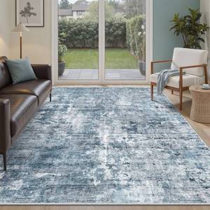 lot 6299 image: Soalmost Abstract Rug 5x7 Machine Washable Area Indoor Blue Low Pile Non-Slip Foldable Thin Accent Rugs for Bedroom Living Room Dining Room