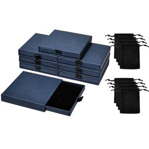 lot 6302 image: Gasuuo Dark Blue Jewelry Gift Boxes 8 PCS 3.93.90.6Inch Compact Ring Bracelet Earring Cardboard Jewelry Boxes Necklace Boxes for Jewelry Gift Women 1 Layer with Black Velvet Drawstring Bag