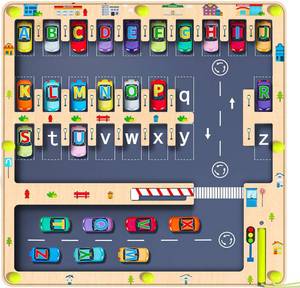 lot 6310 image: Magnetic Alphabet Maze Letter Puzzle Board, NOWRICH Montessori Toys for 2 3 4 5 Year Old Boy Easter Gift, Magnet Alphabet Learning Car Parking Maze Toys for Kids 3-5, Birthday Gifts for Toddler