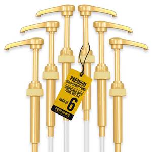 lot 6316 image: A6 pack Coffee Syrup Pump Dispenser (Gold) - Compatible with Torani, Davinci and Skinny Syrup Bottles (750 ml 25.4 oz Bottles)