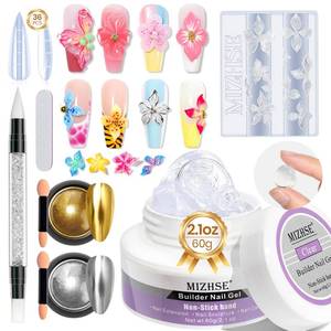 lot 6320 image: MIZHSE 3D Gel Nail Art Sculpting Gel, 60g Large Capacity Clear Solid Builder Gels for Nails, Non-Sticky Molding Hard Gels for Nail Art Charms, UV LED, with Gold Chrome Powder and Silicone Flower Mold
