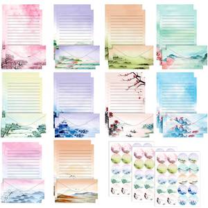 lot 6328 image: TaoBary 160 Pcs Stationery Paper Set 50 Double Sided Stationery Papers with 50 Matching Envelopes and 60 Round Dot Sticker, 10 Design(Ink Painting,8.5 x 11 Inch)