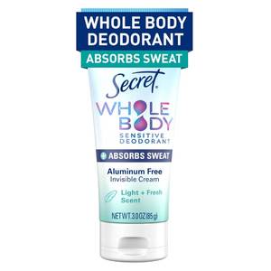 lot 6339 image: Secret Whole Body Deodorant Dry Feel Cream  Absorbs Sweat for Women, Light and Fresh Scent, Aluminum Free Deodorant, 72 HR Odor Protection, 3.0 oz