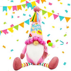lot 6340 image: Eysinyge Birthday Gnome Plush, 20 inch, Pink Party Decor with Happy Birthday Hat, Gnome Gifts for Women Mom Sisters Daughter Girls Kids Best Friend, Tiered Tray Table Decor