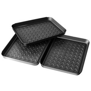 lot 6341 image: Flowerting Boot Mat Tray for Floor Protection,3 Pack Black Shoe Tray,Boot Drying Mat wLip, Dirt Rug, Dog Water and Litter Box ray,Garden Garage-Indoor Outdoor (Black)