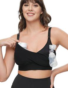 lot 6346 image: ChouChouter 4-in-1 Pumping Bra Hands Free, Low-Impact Sports Nursing Bra for Breastfeeding, Maternity Bra for Pregnancy Black size XL