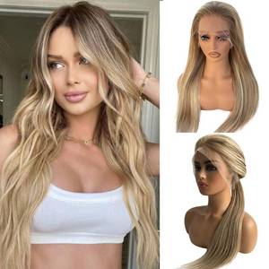 lot 6349 image: Balayage Ash Blonde Wig Human Hair 13x4 HD Glueless Lace Front Wigs Pre Plucked Virgin Hair 22 Inch 150percent Density Light Brown to Platinum Blonde Highlights Silky Straight with Baby Hair for Women