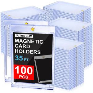 lot 6353 image: YZtree 100ct Magnetic Trading Card Holders 35pt One Touch Card Holder, U-V Protection Hard Plastic Magnetic Cards Case for Sports Game, Football, Baseball Cards