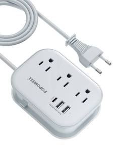 lot 6359 image: European Travel Plug Adapter USB C, Popowell International European Plug Adapter, 4 FT Travel Power Strip with 3 Outlets and 3 USB, Type C Power Adapter Travel Essential for Italy Spain France Germany.