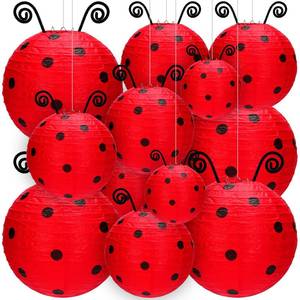 lot 6360 image: Glooglitter 12 Set Ladybug Party Decoration Ladybug Paper Lanterns with Pipe Cleaners Red Black Dots Lanterns for Birthday Baby Shower Party Insect Theme Decor (Size of 8, 10, 12 in)