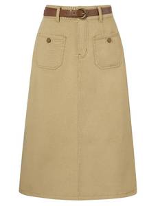lot 6372 image: Belle Poque Denim Skirts for Women Khaki Jean Skirt Below Knee Length Column Skirt S
