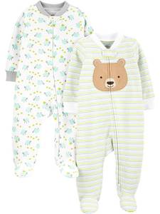 lot 6381 image: Simple Joys by Carterfts Baby 2-Pack 2-way Zip Cotton Footed Sleep and Play Size 3-6M