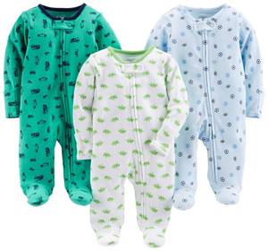 lot 6382 image: Simple Joys by Carterfts Baby 3-pack Sleep and Play, sports, cars, dino, 3-6 Months