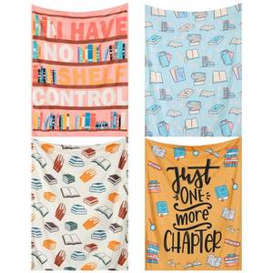 lot 6395 image: VitalCozy 4 Pack Book Throw Blankets for Teens Adult Soft Fleece Flannel Couch Blankets Birthday Gifts for Book Lovers Bookish Librarians, 40ftftx50ftft