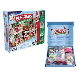 lot 6397 image: The Elf on the Shelf 24-Day Super Set Official The Elf on the Shelf Ideas for 24 Days of Elf Magic - 80 Props, MagiFreez Standing Pants and Calendar - for Ages 3 Years and Up Scout Elf Not Included