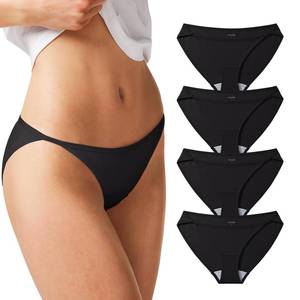 lot 6404 image: REORIA Sexy Cotton Underwear for Womens Cheeky High Cut Breathable String Bikini Panties Briefs 4 Pack size S