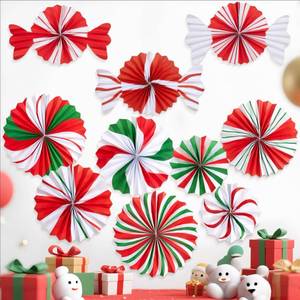lot 6405 image: SUNBEAUTY Christmas Hanging Paper Fans Decoration Candy Peppermint Paper Christmas Decoration Candy Party Classroom Decor White and Red Xmas Ceiling Birthday Party Bulletin Board Office Decor