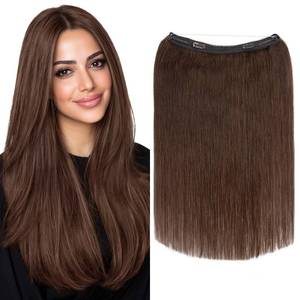 lot 6414 image: MY-LADY Halo Hair Extensions Real Human Hair for Women Chocolate Brown Clip in Remy Hairpiece with Adjustable Invisible Wire 14 Inch 70G