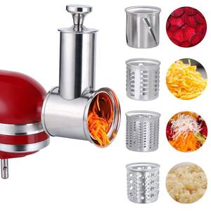 lot 6419 image: Large Stainless Steel Slicer Shredder Attachment for KitchenAid Mixers,Dishwasher Safe Vegetable Cheese Grater Accessories with 4 Cutting Blades by KINGEAGLE