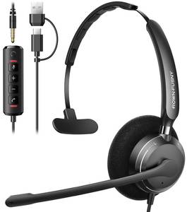 lot 6443 image: Rownfusny USB Headset with Microphone for PC, Computer Headset with Microphone Noise Canceling Mic for Laptop Call Center Wired Headset with Mic for Work Zoom Skype Teams from Office Home (Black)