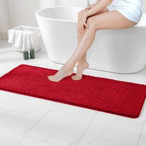 lot 6451 image: MIULEE Red Bathroom Runner Rugs, Soft Absorbent Microfiber Long Bath Rugs Non Slip Quick Dry Fluffy Bath Mats for Bathroom Floor, Machine Washable, 24x70 Inch
