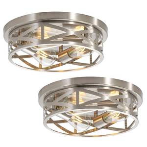 lot 6452 image: DOXVIEZE 13 Inch Brushed Nickel Flush Mount Ceiling Lights, Modern Cage Ceiling Light Fixture E26 Base Indoor Metal Kitchen Ceiling Lights for House Hallway Bedroom Living Room Laundry, 2 Pack