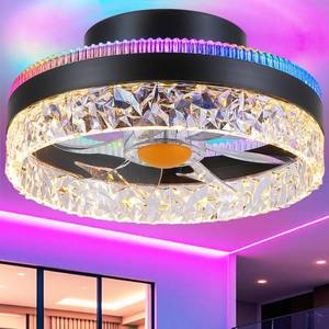 lot 6458 image: Mpayel RGB Ceiling Fans with Lights Flush Mount - 13 Bladeless Small Fan Light with 6 Speeds, Reversible Motor, Modern Low Profile Ceiling Fan Light for Bedroom, Small Space, Partyin