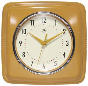 lot 6493 image: Infinity Instruments Retro � 9-Inch Square Silent Non-Ticking Mid-Century Modern Wall Clock � Vintage Decorative for Kitchen, Office, or Diner � Saffron