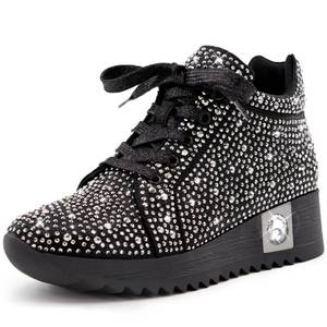 lot 6495 image: FINDVELL Womenfts Fashion Glitter Sneakers Platform Wedge Shoes Sparkly Rhinestone High Top Sneakers Trendy Sequin Shoes Wedding Bride Dress Size 9 Black