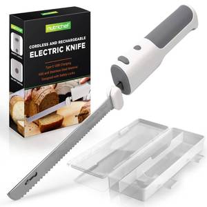 lot 6496 image: NutriChef Cordless Electric Knife  Easy to Use Constant ONOFF Safety Function Button  Carve Turkey, Meats, Poultry, Bread, Cheese and More  Lightweight with Contoured Grip Handle  White and Grey