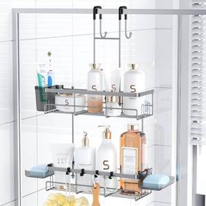 lot 11095 image: Aitatty Hanging Shower Caddy Over Door Silver Rustproof Shower Organizer over the Door - No Drilling Bathroom Rack for Inside Shower
