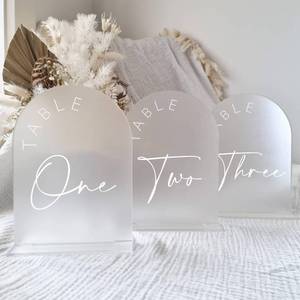lot 11105 image: JINMURY Frosted Arch Wedding Table Numbers 1-30 with Stands, 5x7 Inch Frosted Arch Acrylic Sign with White Letters, Arched Acrylic Table Numbers for Wedding Reception